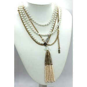 VINTAGE Canvas fringe crystal & Icing pearl necklaces 38" & 48" EUC